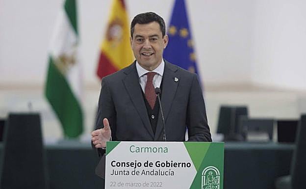 Juanma Moreno speaking on Tuesday.