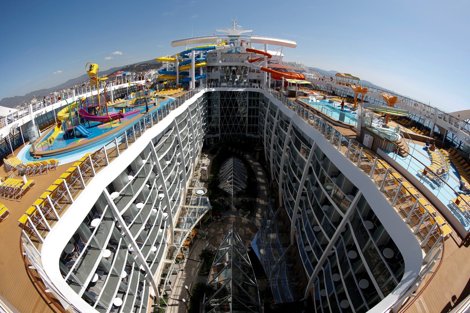 The Wonder of the Seas docks in Malaga, its first port of call in Spain.
