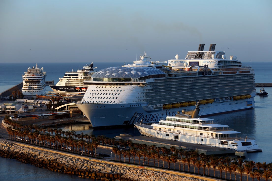 The Wonder of the Seas docks in Malaga, its first port of call in Spain.
