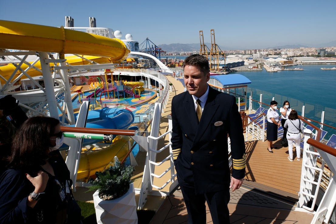 The Wonder of the Seas docks in Malaga, its first port of call in Spain.