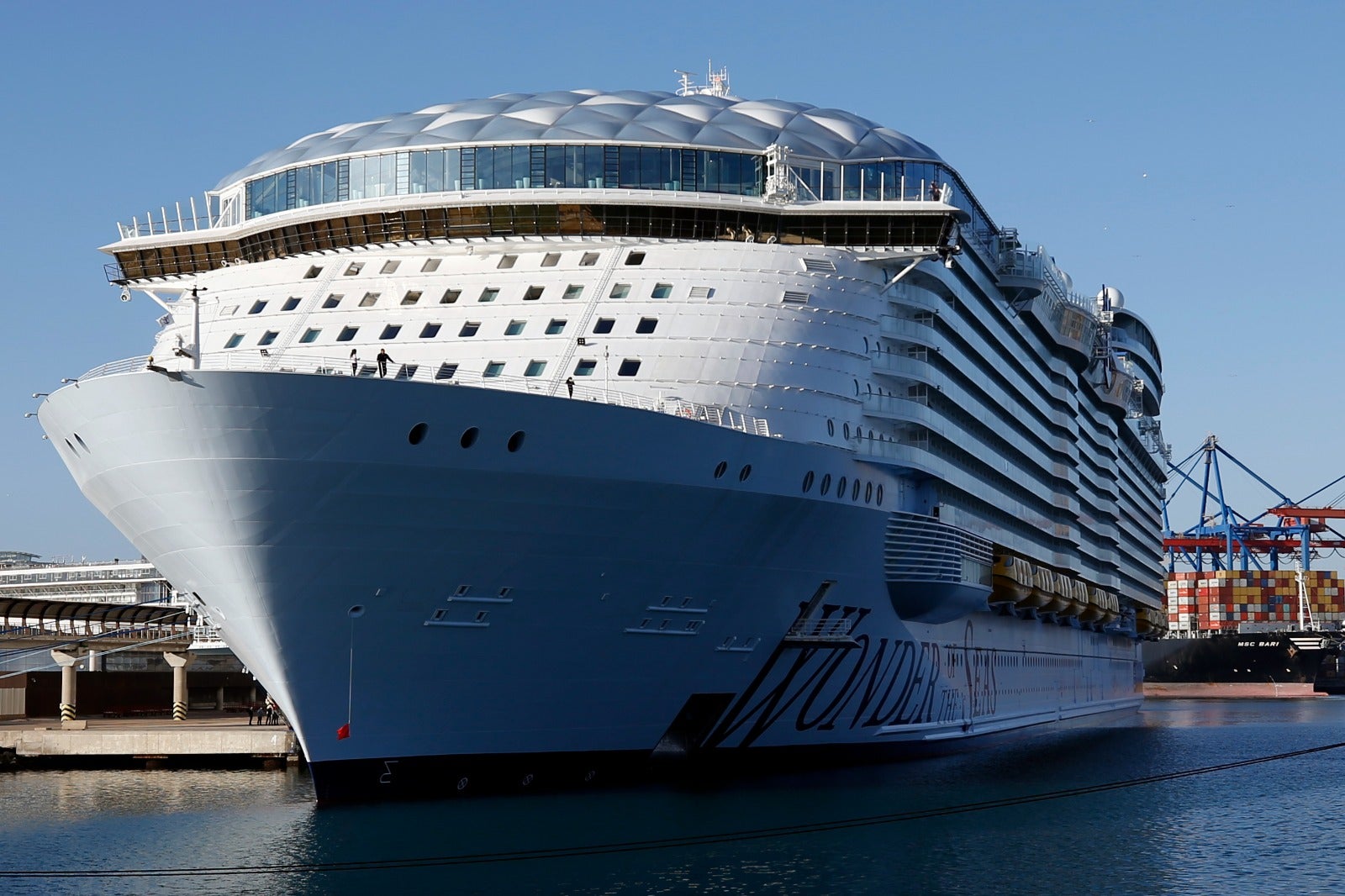 The Wonder of the Seas docks in Malaga, its first port of call in Spain.