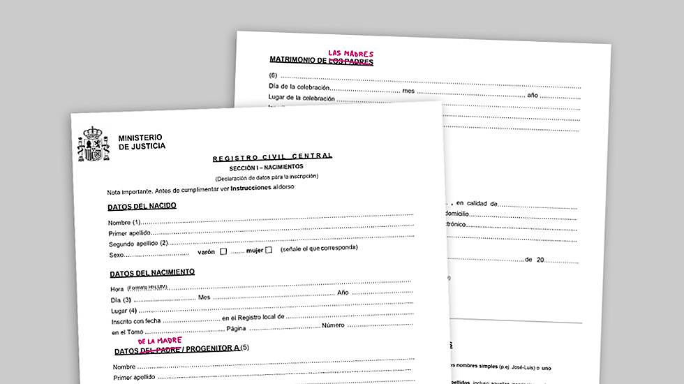 The birth registration application form that can be downloaded from the Ministry of Justice website.