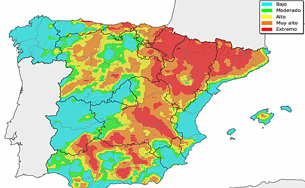 The wildfire risk map for this Thursday (19 May).