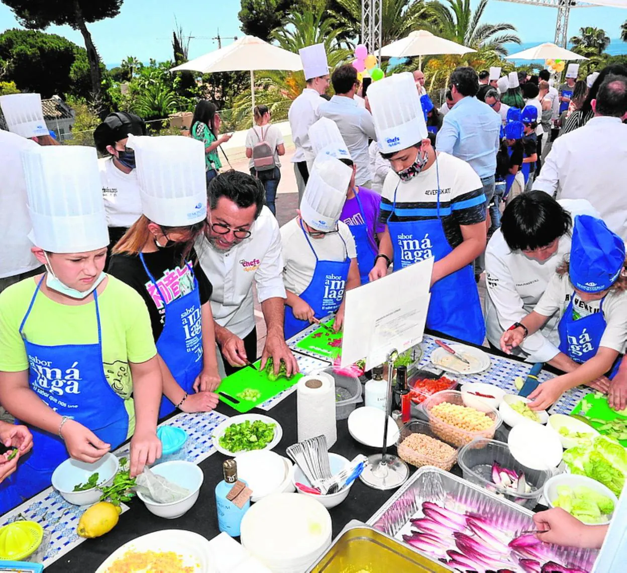 Top chefs teach children how to make simple recipes. 