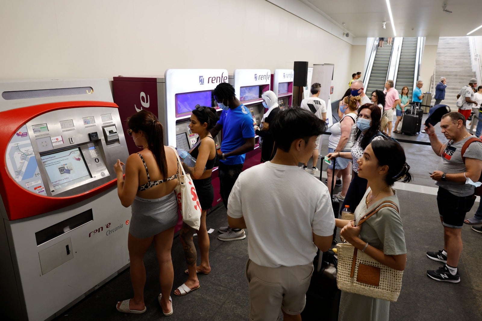 Passengers using the new Cercanías station in the centre of Torremolinos. 