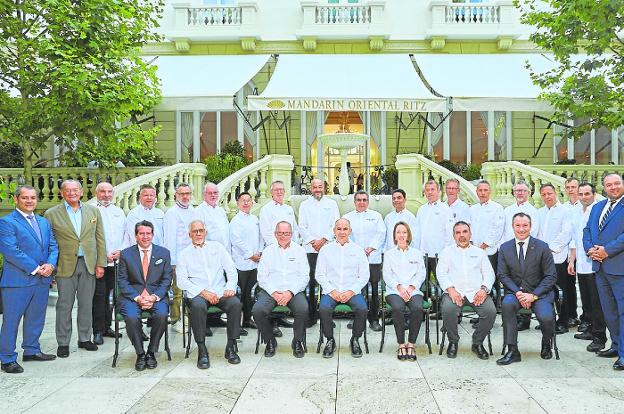 The Club Chefs des Chefs pose for a photograph outside the Mandarin Oriental Ritz in Madrid. 