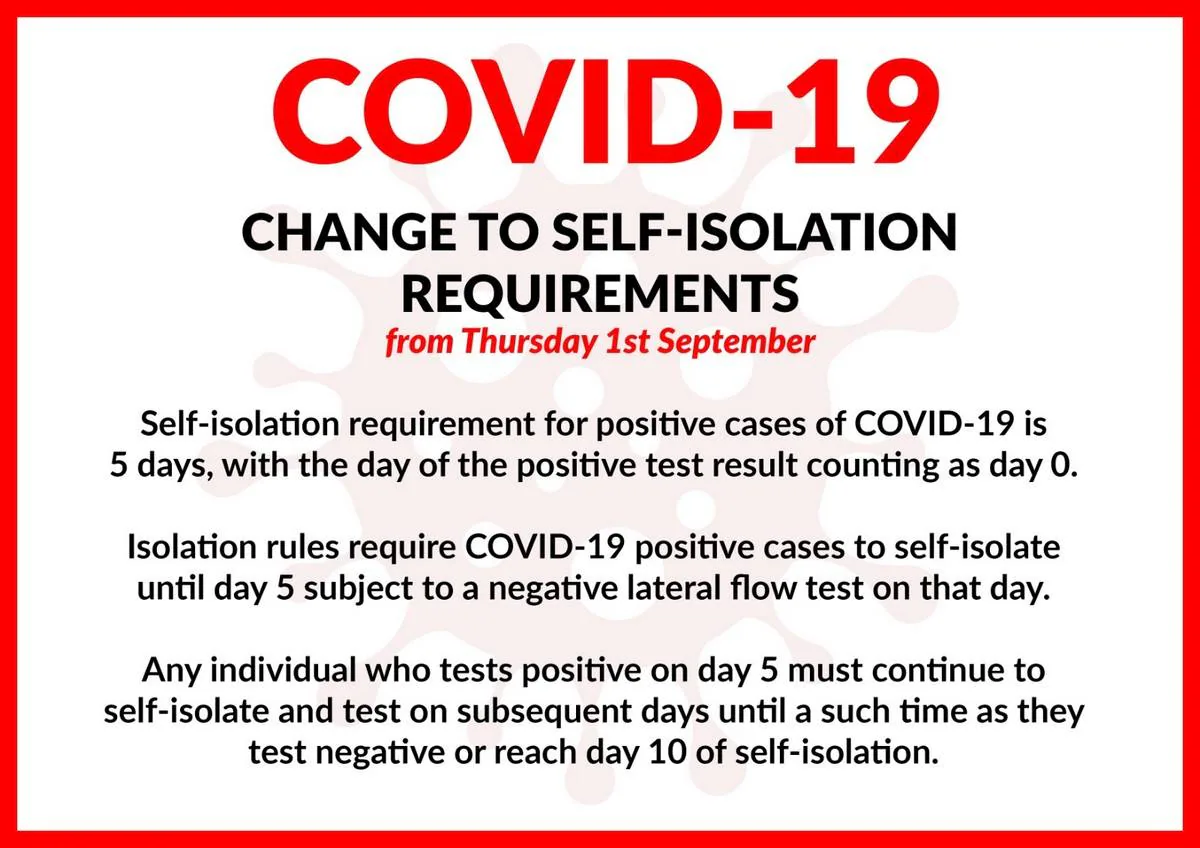 Covid isolation period in Gibraltar to be reduced to five days from Thursday 1 September