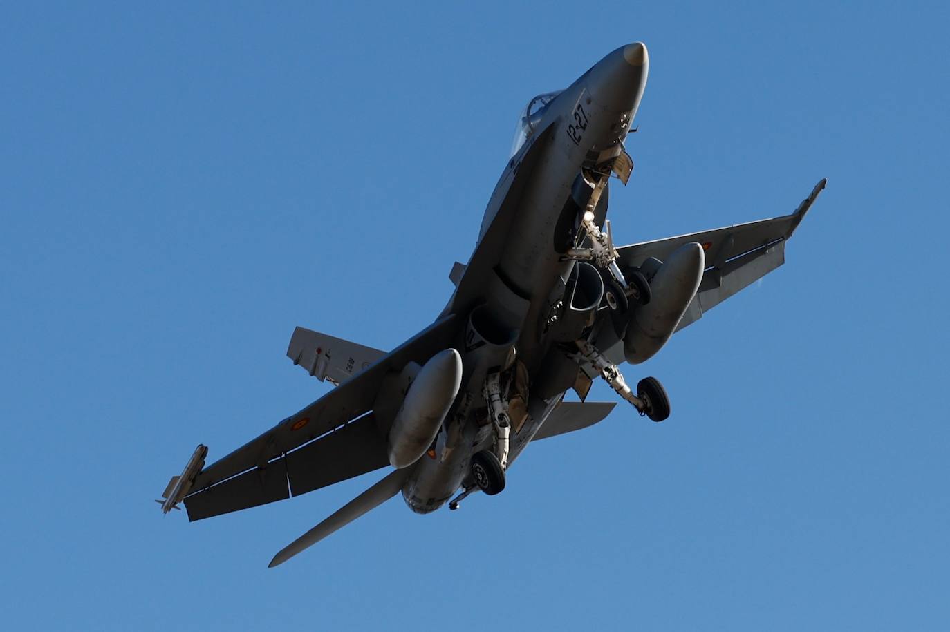 F-18 fighters fly over the surroundings of the airport and the Bay of Malaga 