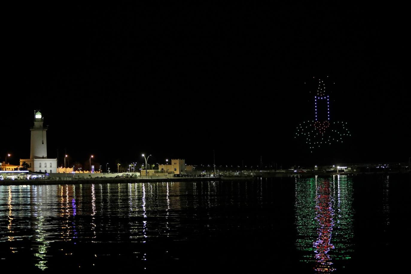 The drone Christmas show over the port of Malaga.
