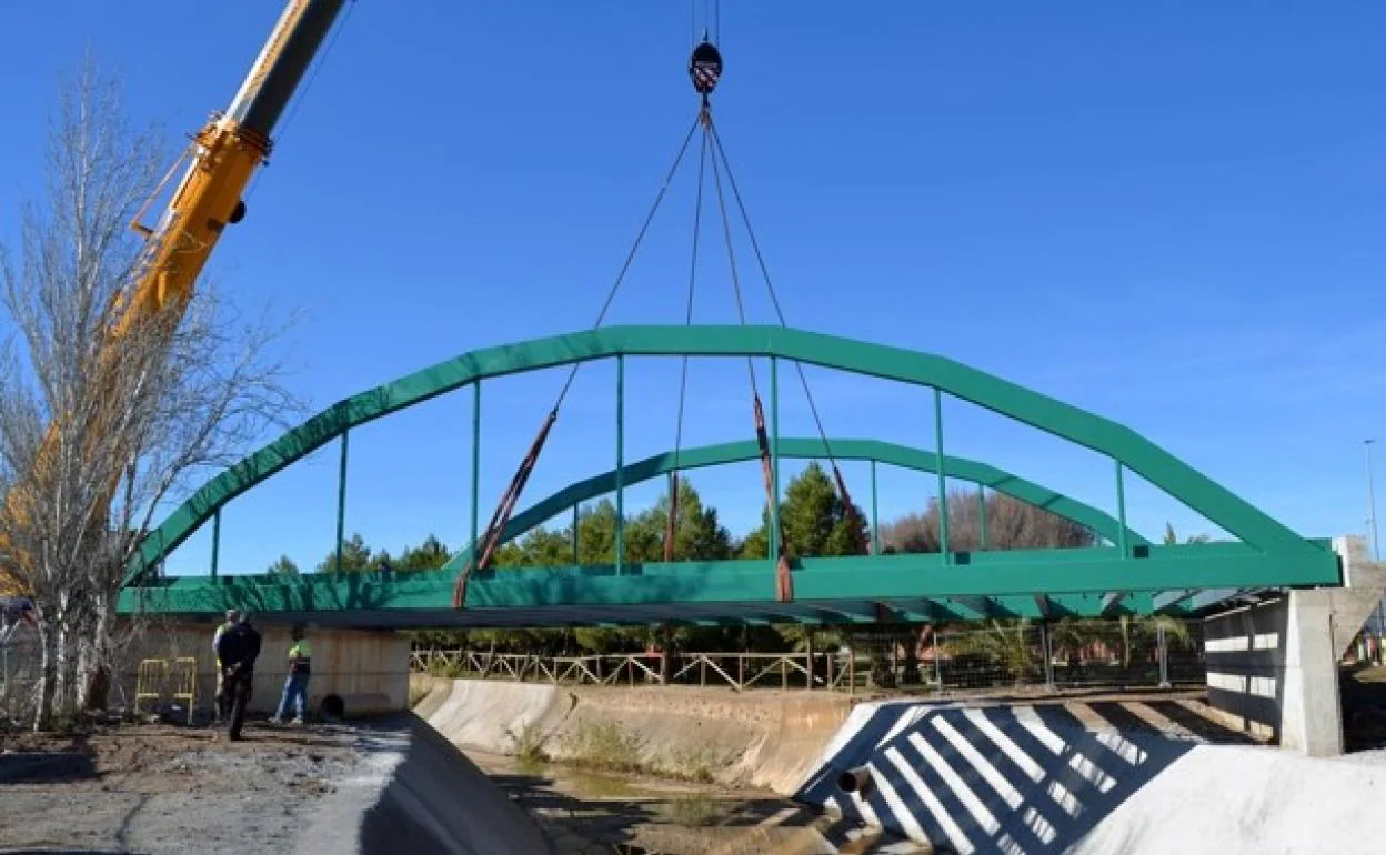 The installation of the new bridge. 