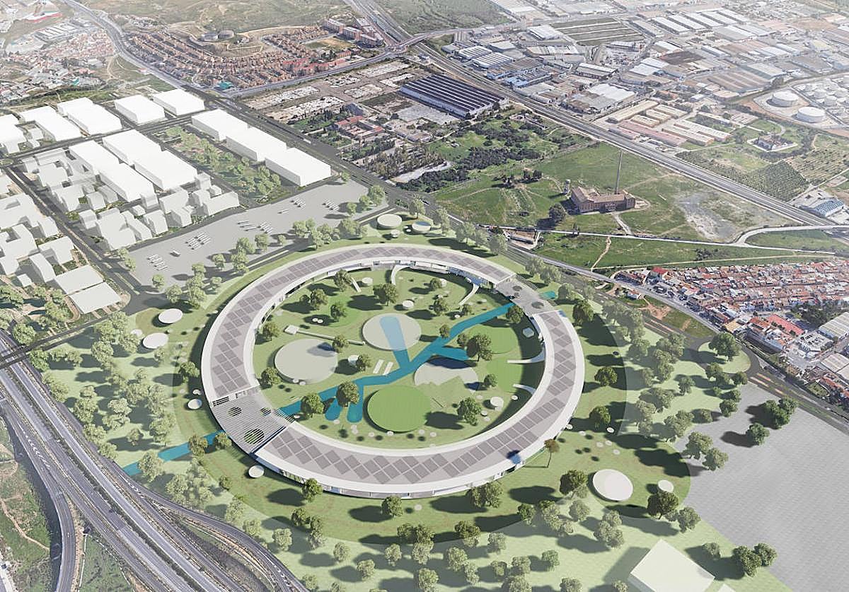 An artist's impression of the proposed Expo 2027 site on the outskirts of the city.