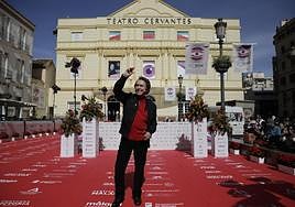 Singer Raphael on the red carpet outside the Cervantes Theatre.