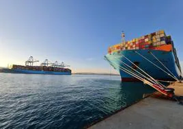 Ship loaded with containers in Algeciras Port, the main departure point for goods exported from Andalucía.