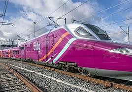 A distinctive Avlo train, Renfe's low-cost, high-speed brand.