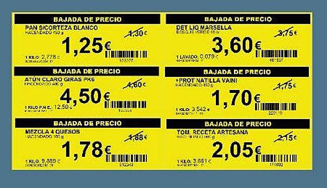 Image of some labels announcing the drop in prices.