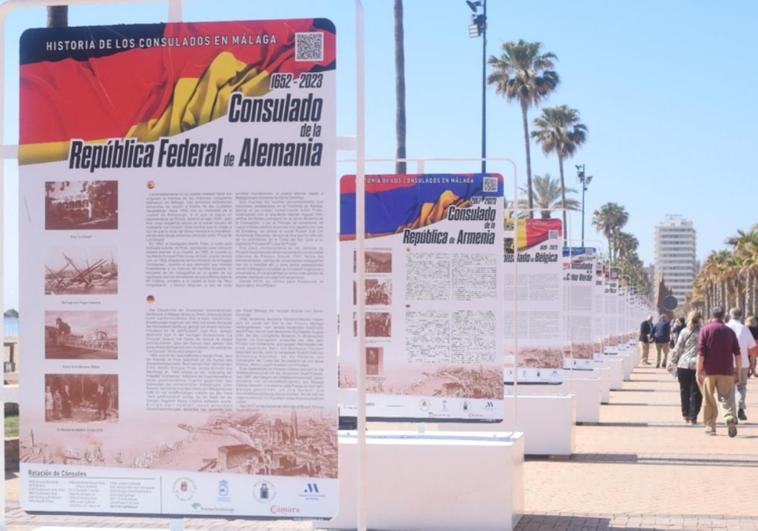 The information panels line the seafront.