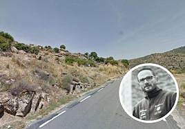 The section of road where the accident happened and David López Tomico (inset)