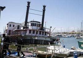The semi-submerged Willow paddle steamer in Benalmádena Marina
