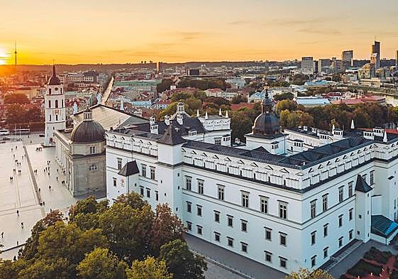 View of Vilnius Old Town, with the Dukes' Palace in the foreground.