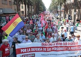 Some of the participants in the Malaga city centre rally on Monday, 1 May.
