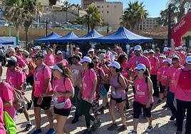 Charity walkers set off from the Sunset Beach Hotel this Saturday morning.