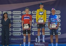 Mie Bjorndal (Norway), Katrine Aalerud (Movistar) and Tamara Dronova (Israel) on the podium.