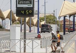 Image of an advertising sign showing 45C in Seville, Andalucía.