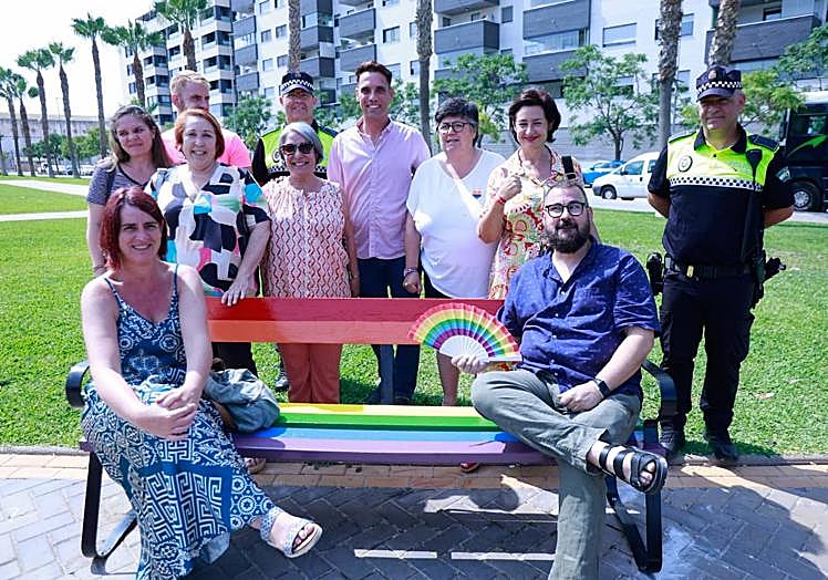 A rainbow-coloured bench was unveiled in Malaga.