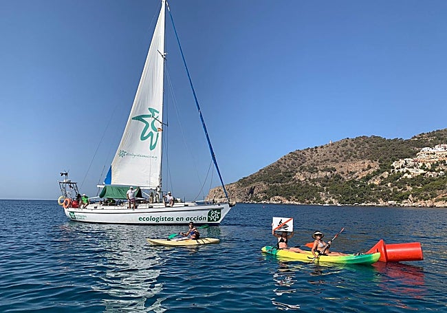 People joined in the demonstration in boats and kayaks.