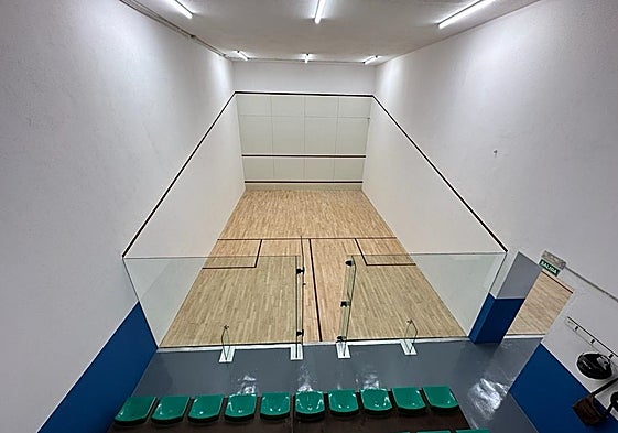 One of the renovated squash courts at the Elola sports complex.