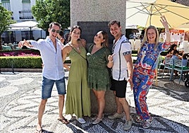 Director Lydia Aviméz (centre) with other cast members.