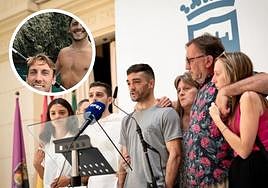The families speak to the media after the meeting with the mayor of Malaga. Inset: Maxi and Emmanuel.