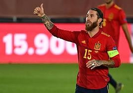 Sergio Ramos during a UEFA Nations League match in 2020.