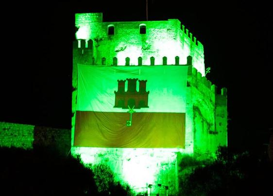 The castle was lit in green.