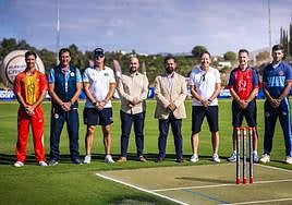 Authorities, organisers and team captains before the first game on Monday.