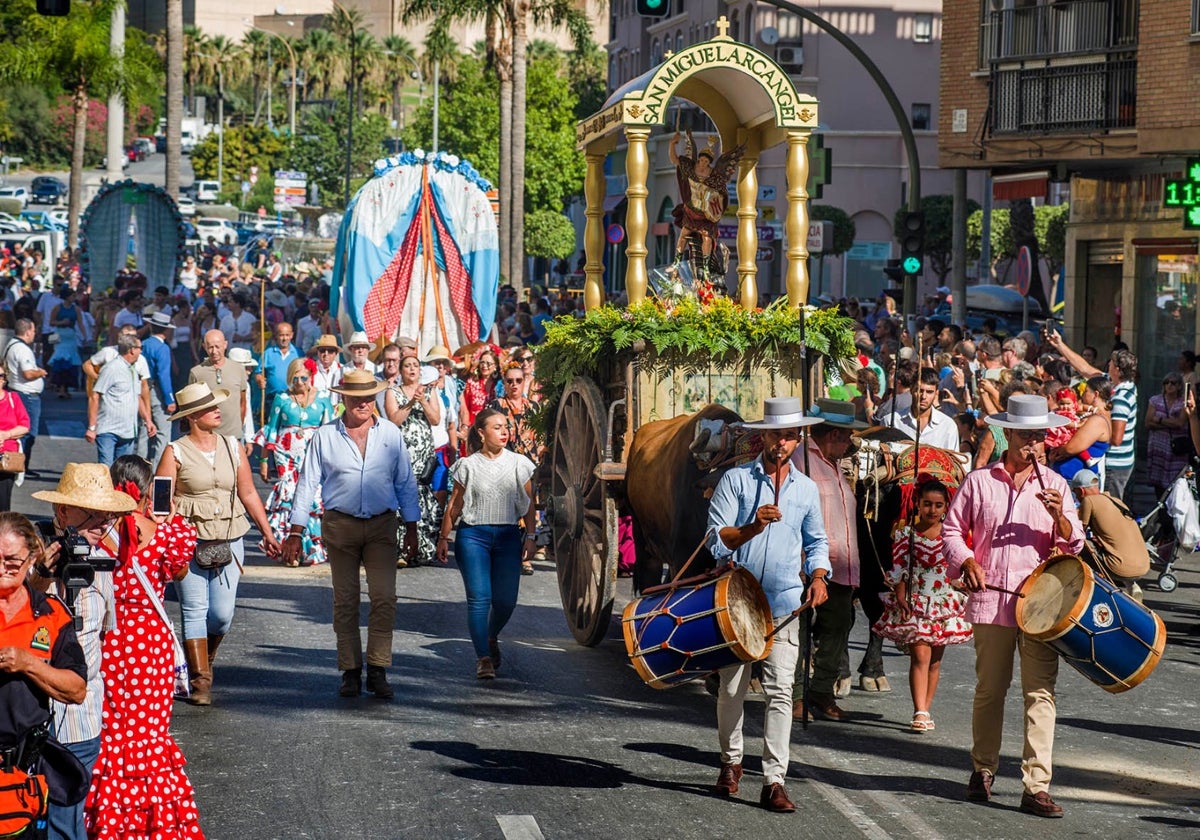 The image of San Miguel at the front of the procession on Sunday.