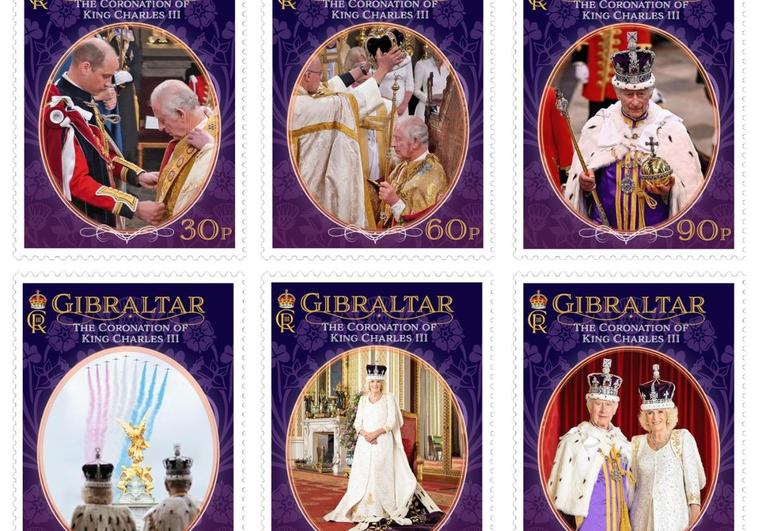 Set of six new Gibraltar stamps commemorates the coronation of King Charles III