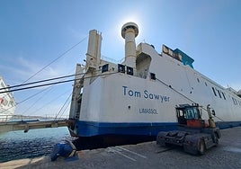 The Tom Sawyer docked in Malaga port.