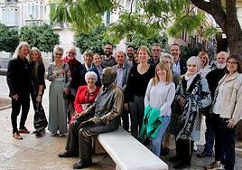 Costa Press Club members and guests gather around a sculpture of Picasso, before a private guided visit around his birthplace museum.