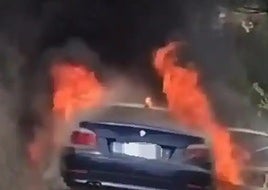 The burnt out car in Benahavís that was used by the two alleged hitmen.