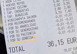 One of the many photos of the bar's receipts that have been uploaded to Instagram.