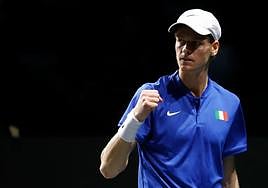 The Italian Jannik Sinner after winning a point in his duel against Griekspoor.