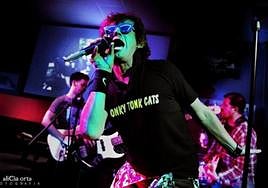 Jagger look-a-like Cedrik Michel on stage with his tribute band