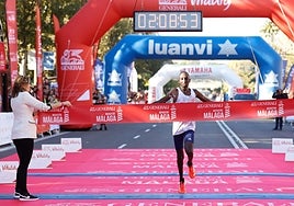 Charles Mneria as he crossed the line.