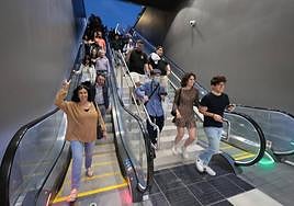 Passengers on the first day of the city centre metro line.