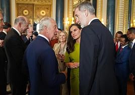 King Felipe and Queen Letizia with Charles III at a reception prior to the coronation.