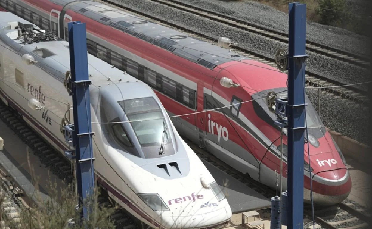 High-speed AVE Renfe and Iryo trains in Malaga.