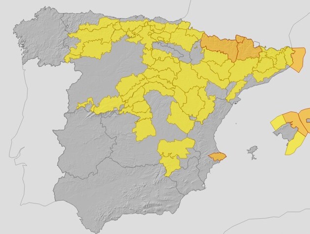 Today's weather alerts in Spain, issued by the Met Office