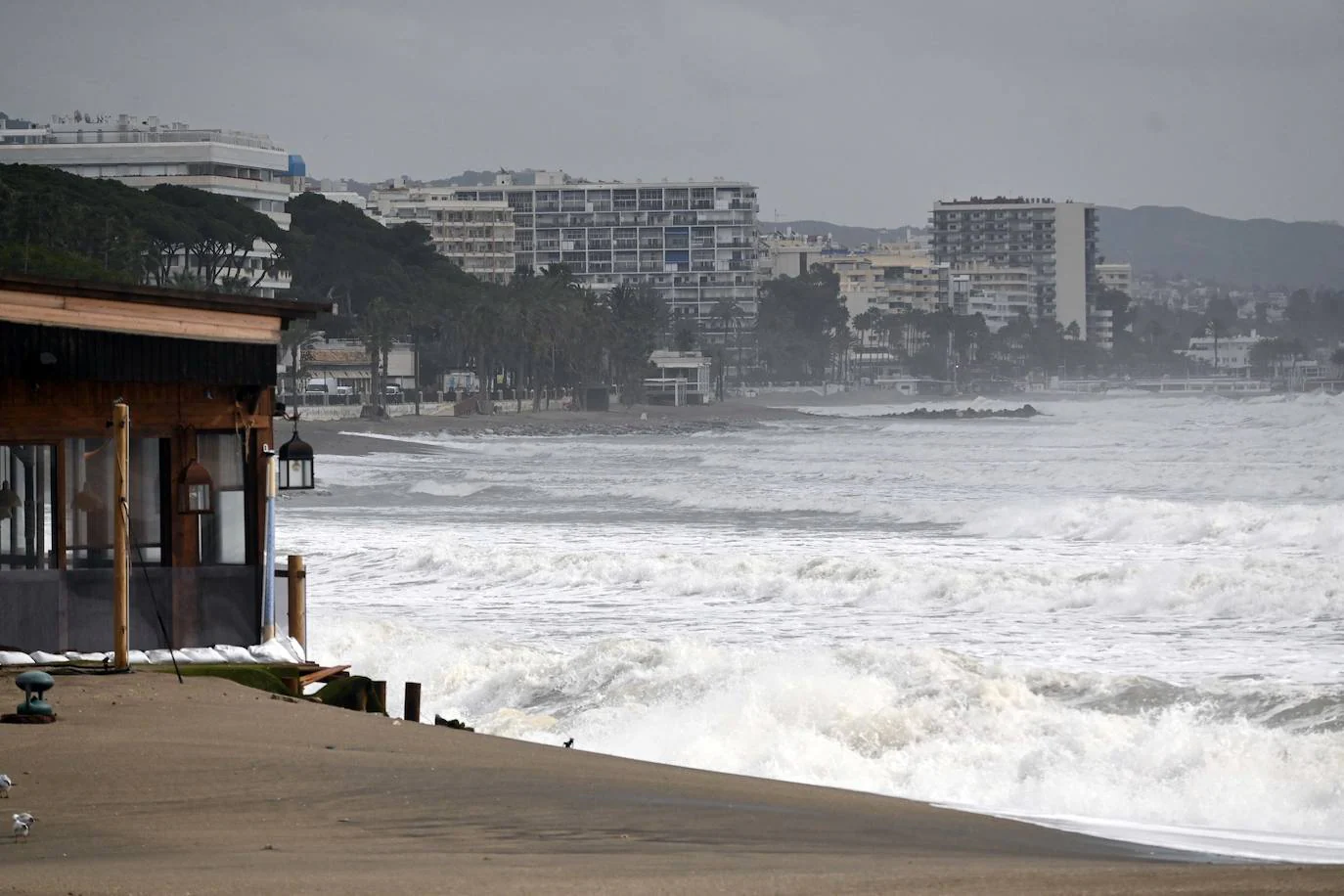 The storm hits the shore in Marbella 