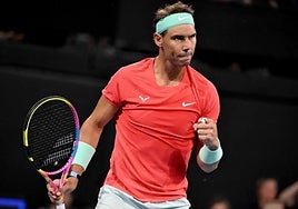 Nadal celebrates a point against Thiem.